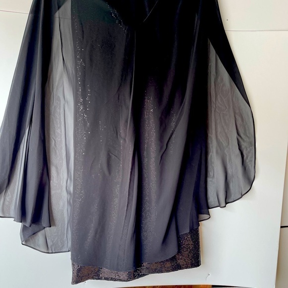 R&M Richards Black Sequin Glitter Formal Evening Prom Dress Lace Overlay, Sz 6 - Picture 8 of 9